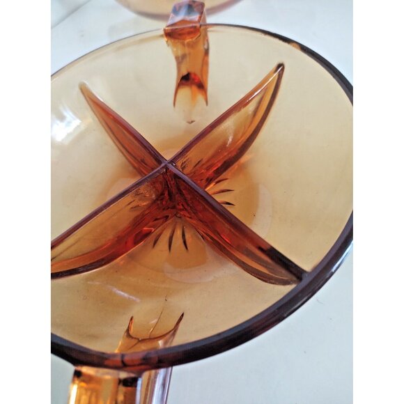 Vintage Amber Depression Glass Candy, Nut, Condiment Bowl set with End Handles - Picture 5 of 15